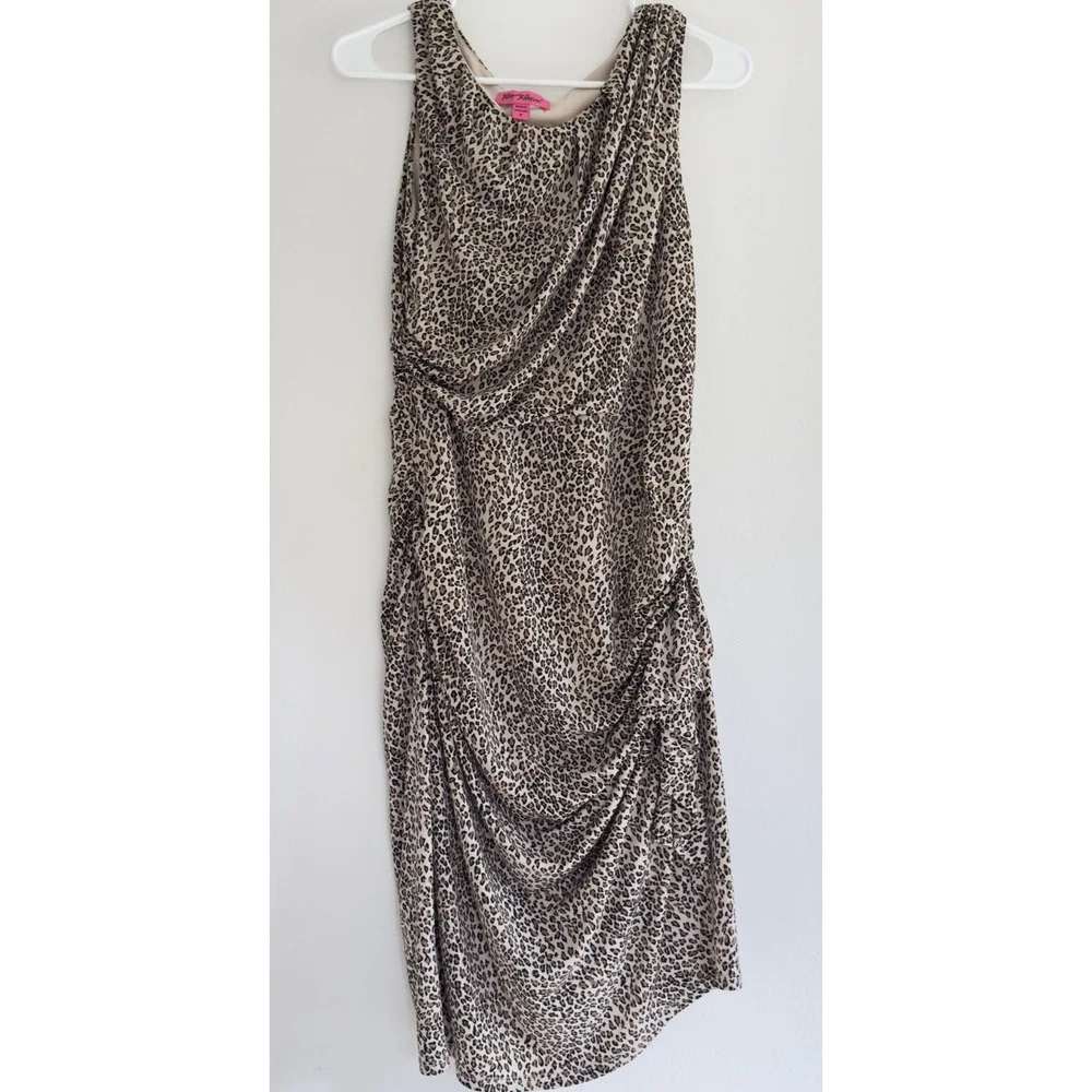 Betsy‎ Johnson Leopard Print Sleeveless Ruched Dress Women’s 10 Y2K 2010s Party